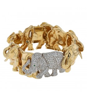 Two tones gold, diamonds and emeralds bracelet