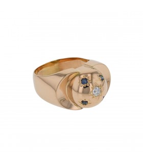 Diamond, sapphires and gold ring