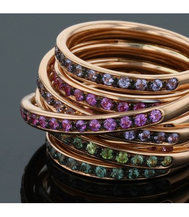 Bague or, saphirs de couleur