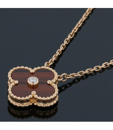 Van Cleef & Arpels Vintage Alhambra gold, bull’s eye quartz and diamond necklace