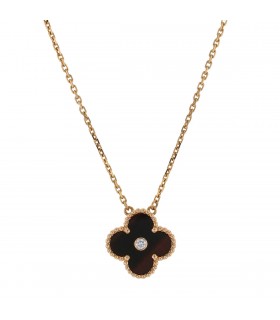 Van Cleef & Arpels Vintage Alhambra gold, bull’s eye quartz and diamond necklace