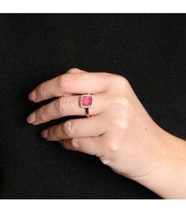 One More Pantelleria diamonds, rhodochrosite, quartz and gold ring