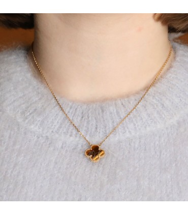 Van Cleef & Arpels Vintage Alhambra tiger's eye quartz and gold necklace