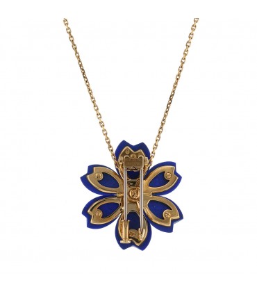Van Cleef & Arpels Rose de Noël lapis lazuli, diamonds and 18k gold brooch necklace