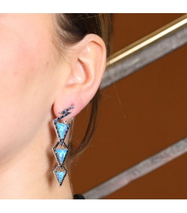 Stephen Webster opals, black diamonds, sapphires and gold earrings