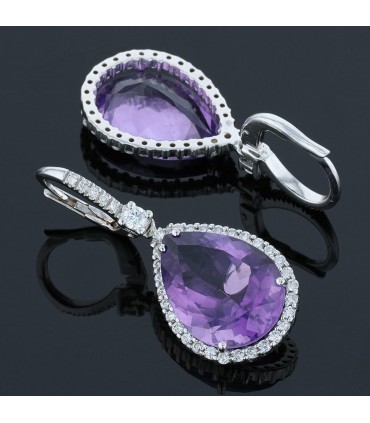 Amethyst, diamonds and gold earrings