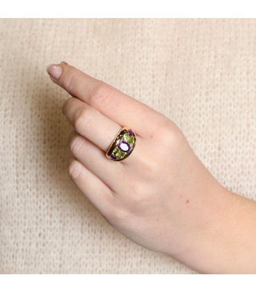 Bague or, améthystes, péridots