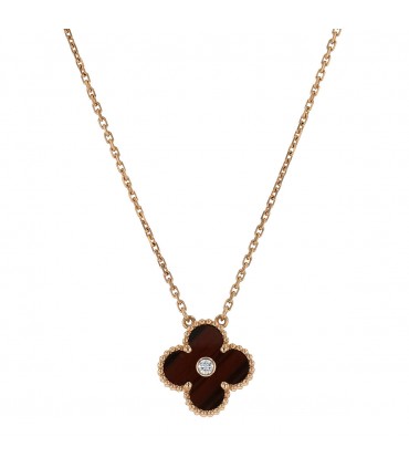 Van Cleef & Arpels Vintage Alhambra gold, bull’s eye quartz and diamond necklace