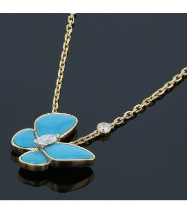 Van Cleef & Arpels Deux Papillons turquoise, diamond and gold necklace