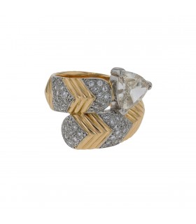 Two tones gold, diamonds and cognac diamond ring