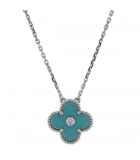 Van Cleef & Arpels Vintage Alhambra gold, porcelain, diamond necklace