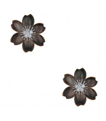 Van Cleef & Arpels Rose de Noël mother-of-pearl, diamonds and gold earrings