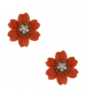 Van Cleef & Arpels Rose de Noël coral, diamonds and gold earrings