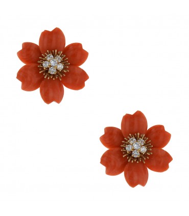 Van Cleef & Arpels Rose de Noël coral, diamonds and gold earrings