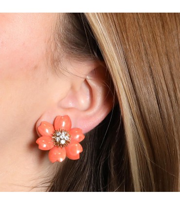 Van Cleef & Arpels Rose de Noël coral, diamonds and gold earrings