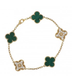 Van Cleef & Arpels Vintage Alhambra malachite, diamonds and gold bracelet