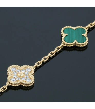Van Cleef & Arpels Vintage Alhambra malachite, diamonds and gold bracelet
