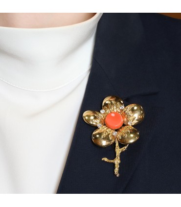 Chaumet coral, diamonds and gold brooch