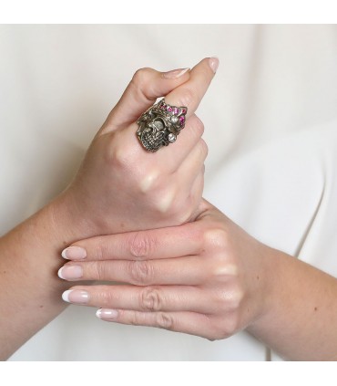 Rubies, diamonds and silver ring