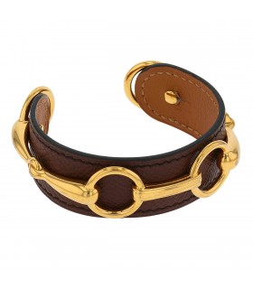 Hermès gold plated metal and leather bracelet
