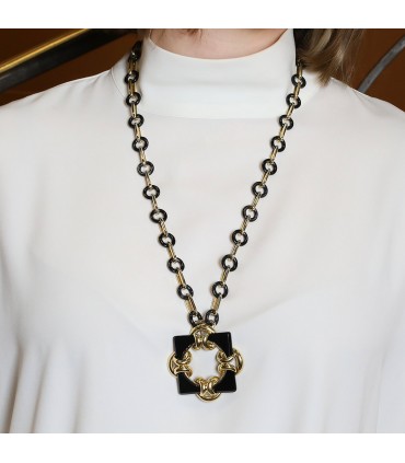 Tiffany & Co. by Aldo Cipullo onyx and gold brooch necklace