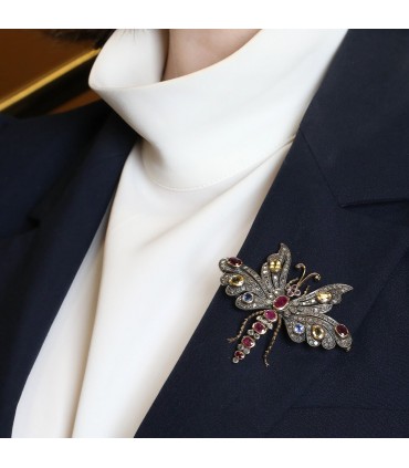 Silver, gold, rubies, sapphires and yellow zircons Butterfly brooch
