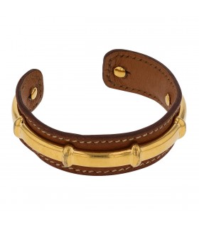 Hermès gold plated metal and leather bracelet