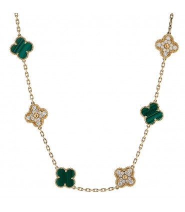 Van Cleef & Arpels Vintage Alhambra malachite, diamonds and gold necklace