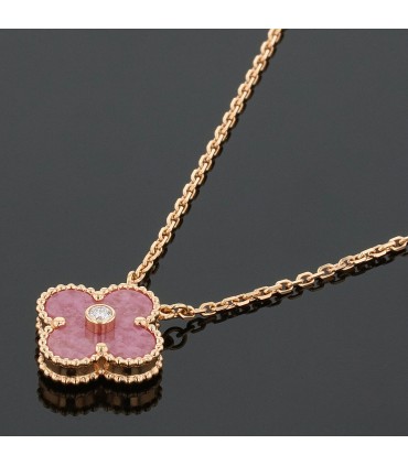 Van Cleef & Arpels Vintage Alhambra rhodonite, diamond and gold necklace