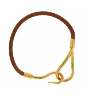 Hermès gold plated metal and leather bracelet