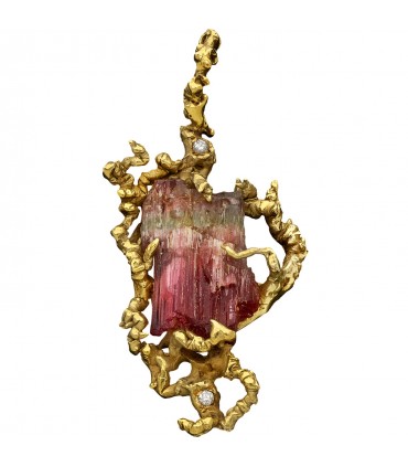 Broche or et tourmaline melon d’eau