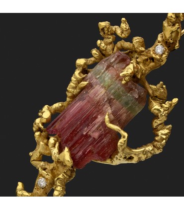 Broche or et tourmaline melon d’eau