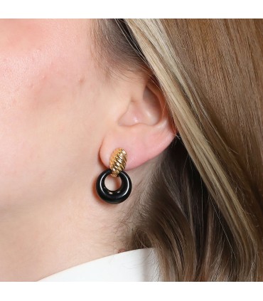 Van Cleef & Arpels gold, tiger eye quartz and onyx earrings