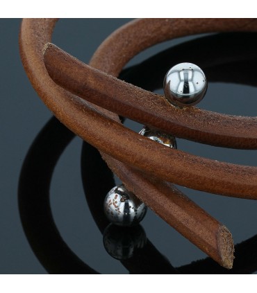 Hermès stainless steel and leather bracelet
