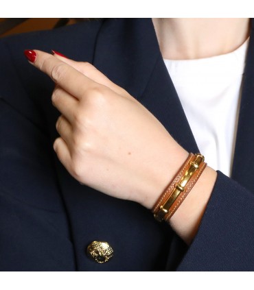 Hermès gold plated metal and leather bracelet