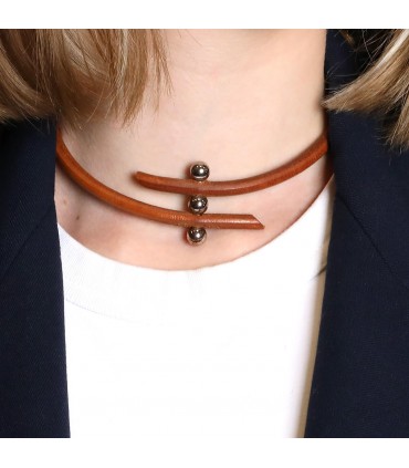 Hermès stainless steel and leather bracelet
