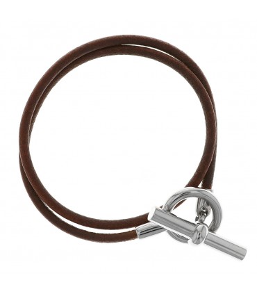 Hermès stainless steel and leather necklace