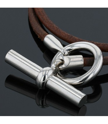 Hermès stainless steel and leather necklace