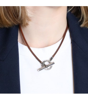 Hermès stainless steel and leather necklace