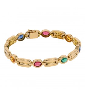 Gold, sapphires, yellow sapphires, pink sapphires and emeralds bracelet