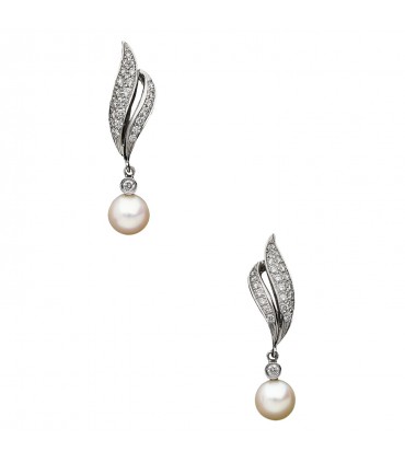 Boucles d’oreilles or, diamants et perles