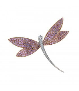Van Cleef & Arpels Libellule pink sapphires, diamonds and two tones gold brooch