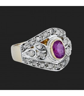 Bague or, argent, rubis et diamants