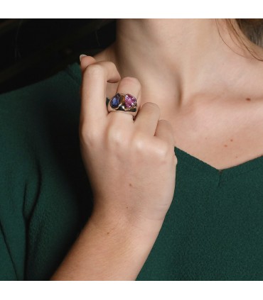 Poiray blue and pink sapphires and 18k gold ring