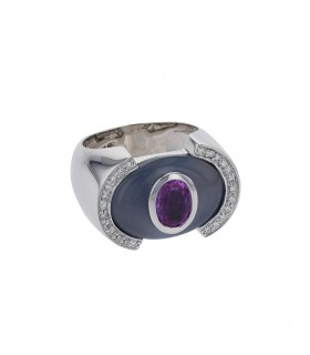 Gold, diamonds, sapphire and chalcedony ring