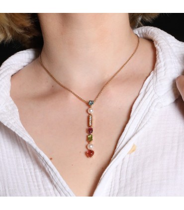 Bulgari Allegra cultured pearls, topaze, amethyst, peridot, tourmaline, diamonds and gold necklace