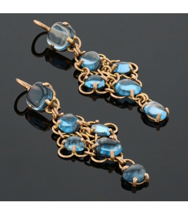 Boucles d’oreilles or et topazes bleues