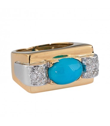 Bague or, platine, diamants et turquoise