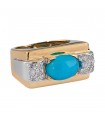 Bague or, platine, diamants et turquoise