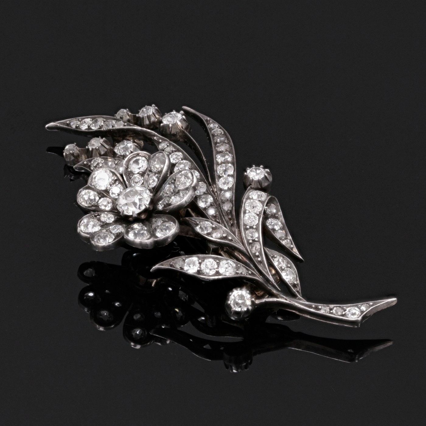 BROCHE ANCIENNE En Or 18K Et Argent, Sertie De Diamants – Fin 1800, Occasion